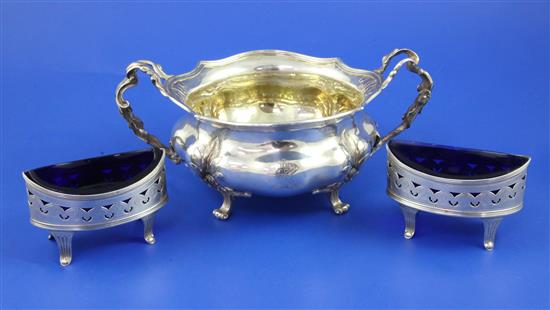 Silver sugar bowl and pair salts